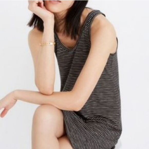 Madewell Dress Striped Sleeveless Scoop Neck Tank Top Dress Black Size Medium - Picture 5 of 12